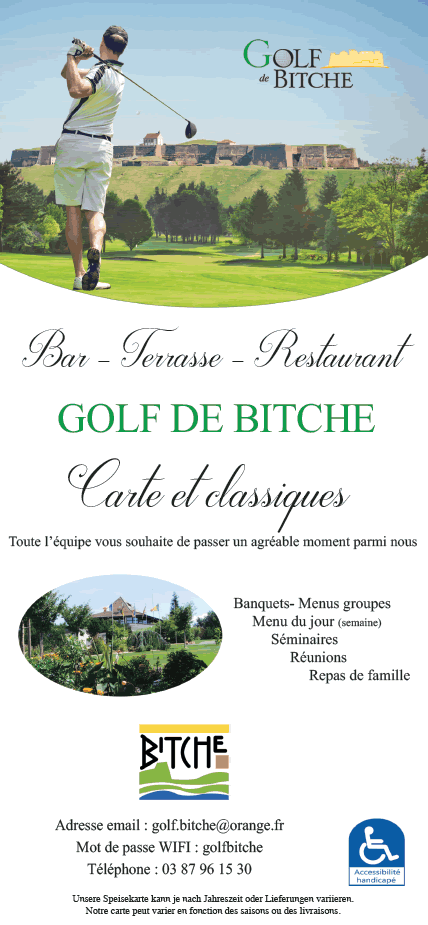 Carte restaurant du Golf de Bitche